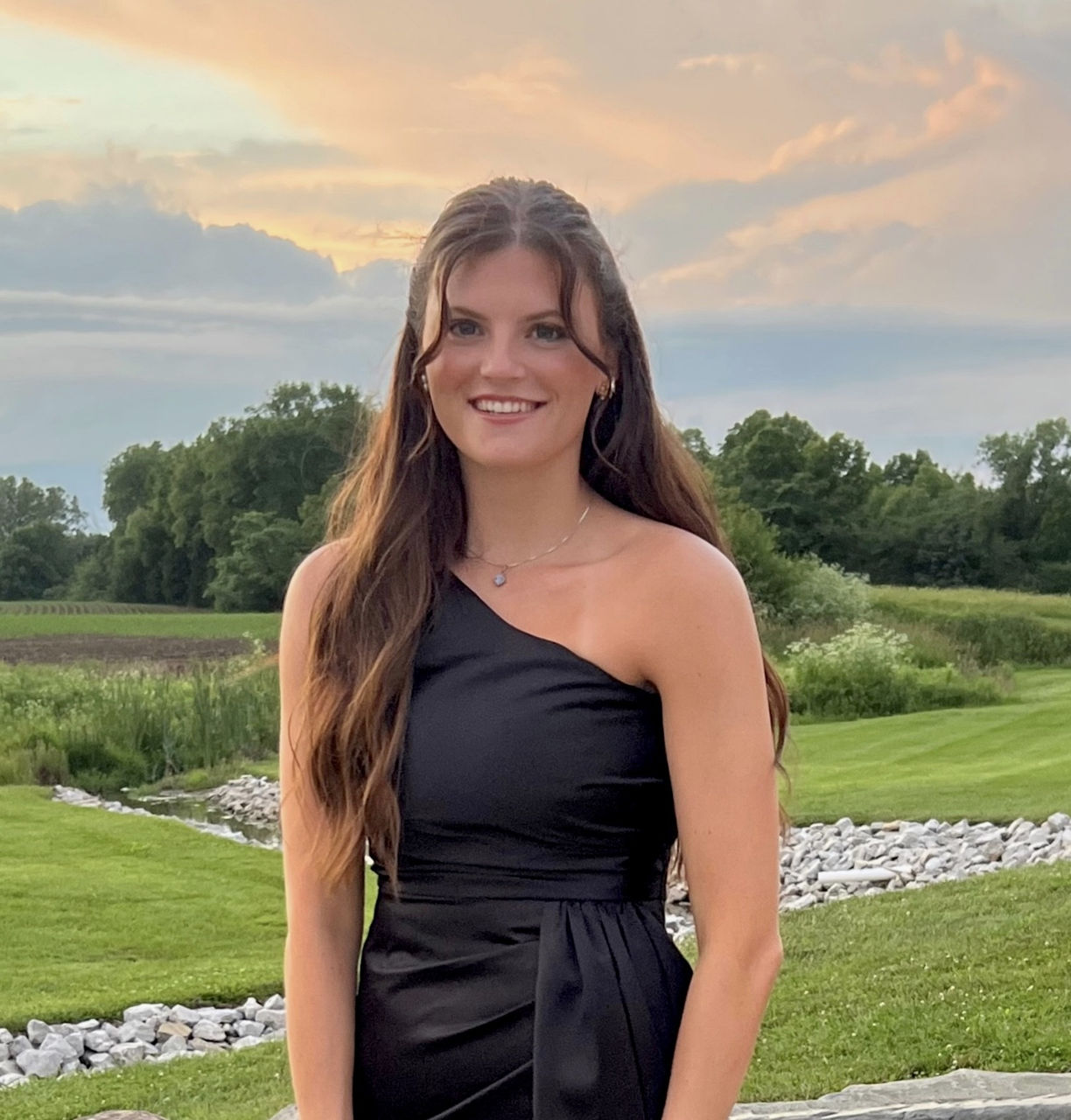 Photo of Hannah Frame in formal dress. 